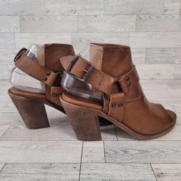 Women’s Frye Izzy Brown Leather Open Toed Sling Harness Booties Size 6.5 B - Picture 6 of 10